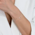 bratara dubla din argint stele luna pietre cubic zirconia Starry Night Delight vedere completa