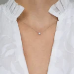 Colier din argint piatra cubic zirconia solitaire vedere frontala