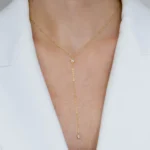 Colier auriu din argint Y form cu pietre cubic zirconia vedere detaliata