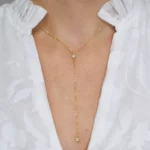 Colier auriu din argint Y form cu pietre cubic zirconia vedere detaliata