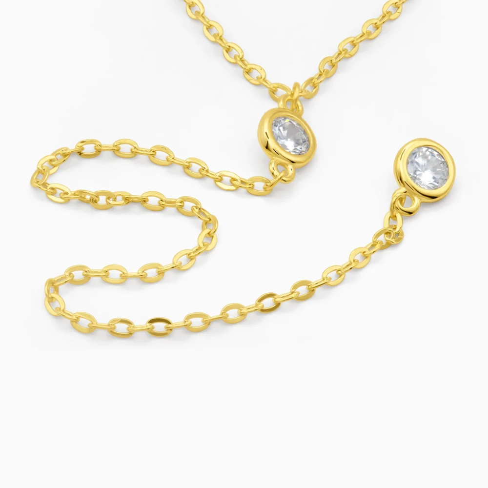 Colier din argint placat cu aur, design Y form, cu pietre cubic zirconia, vedere detaliata