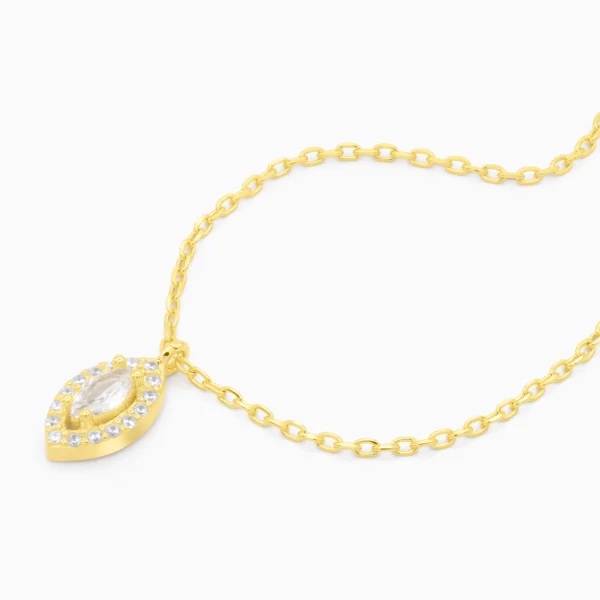 Colier auriu din argint si pandantiv cu pietre cubic zirconia, design elegant Marquise, vedere laterala