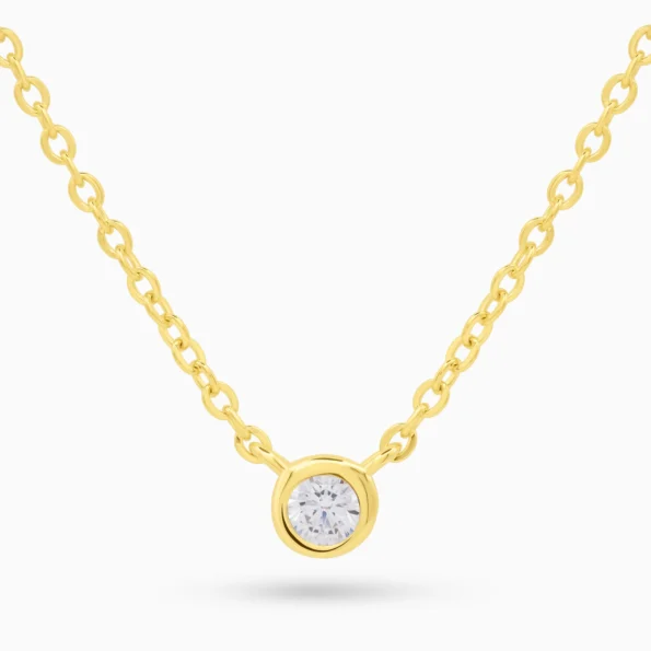 Colier auriu din argint cu pandantiv rotund si piatra cubic zirconia, design elegant radiant charm, vedere frontala