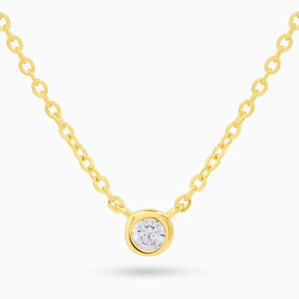 Colier auriu din argint cu pandantiv rotund si piatra cubic zirconia, design elegant radiant charm, vedere frontala