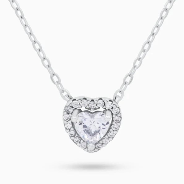 Colier din argint cu pandantiv inima cubic zirconia Brilliant Heart, vedere frontala