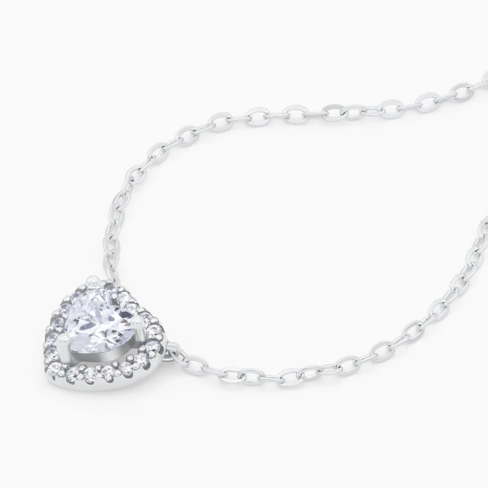 Colier din argint cu pandantiv inima cubic zirconia Brilliant Heart, vedere laterala
