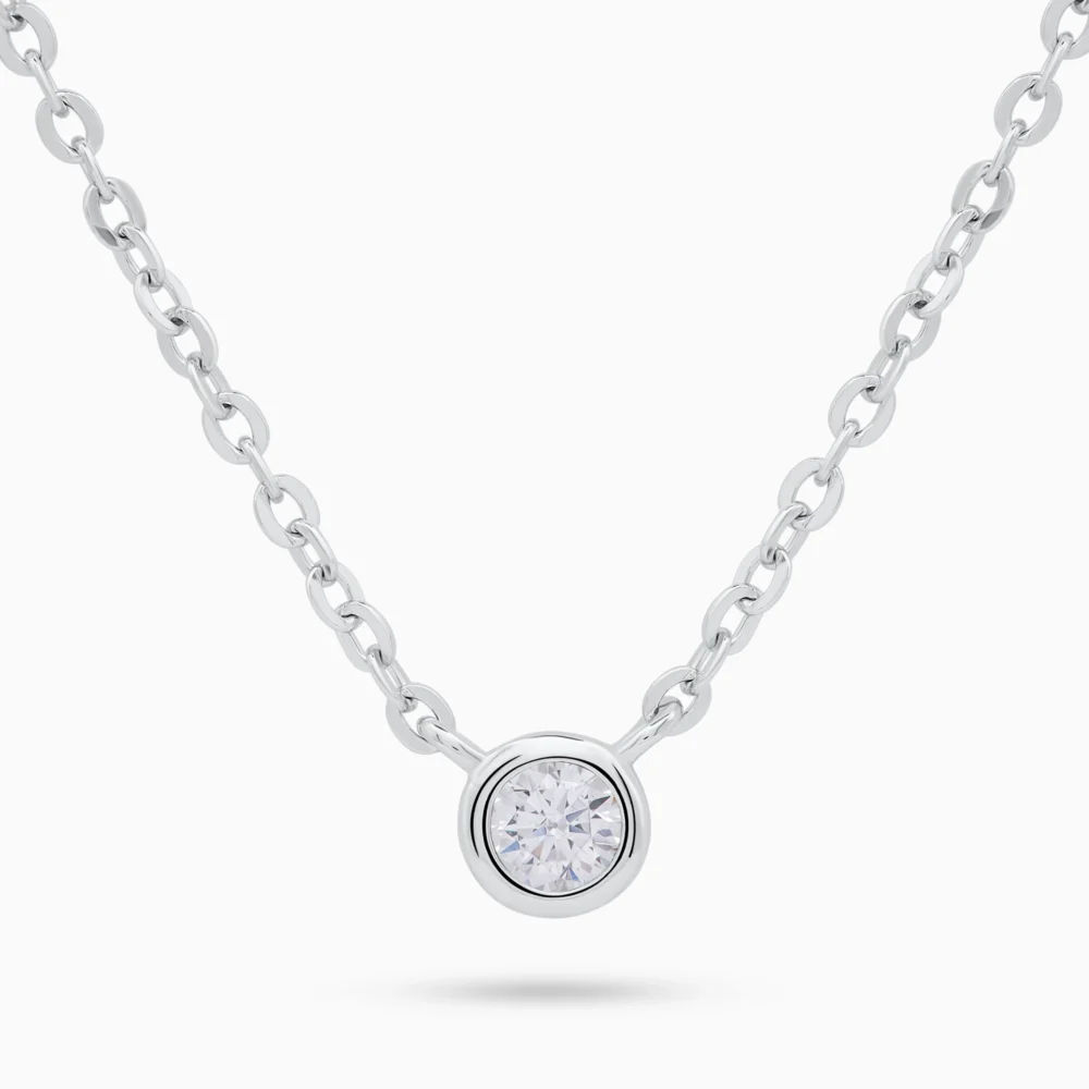 Colier din argint cu pandantiv rotund si piatra cubic zirconia, design elegant radiant charm, vedere frontala