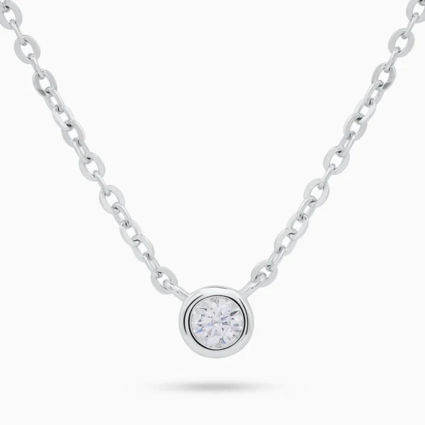 Colier din argint cu pandantiv rotund si piatra cubic zirconia, design elegant radiant charm, vedere frontala
