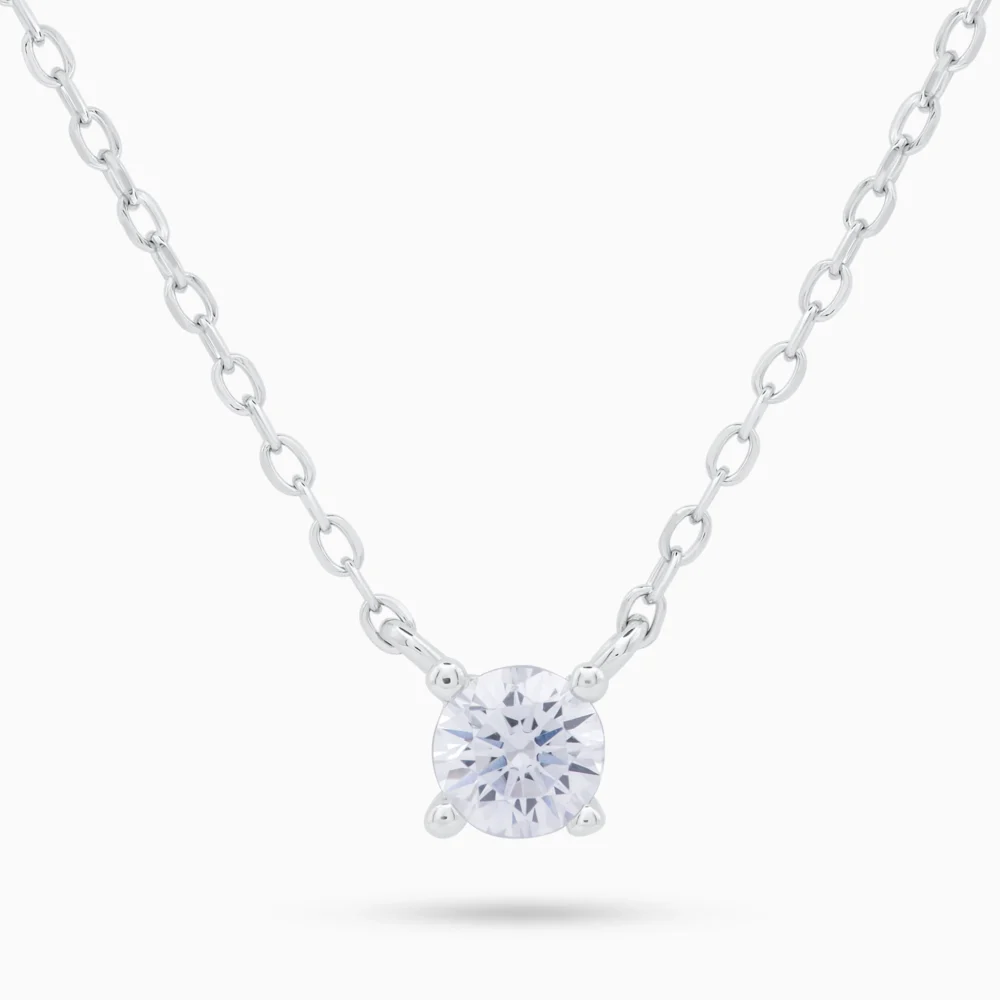 Colier din argint cu piatra cubic zirconia solitaire, vedere frontala eleganta