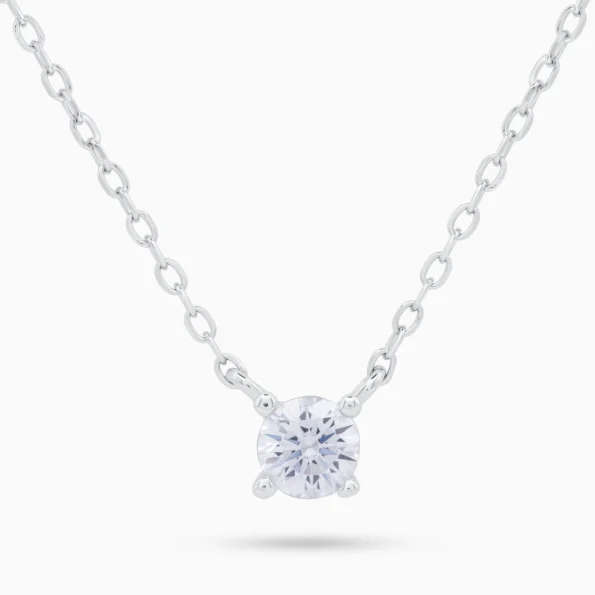Colier din argint cu piatra cubic zirconia solitaire, vedere frontala eleganta