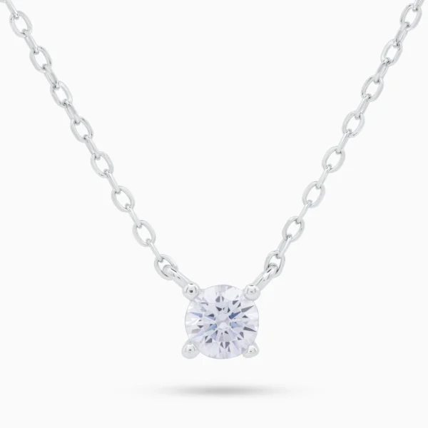 Colier din argint cu piatra cubic zirconia solitaire, vedere frontala eleganta
