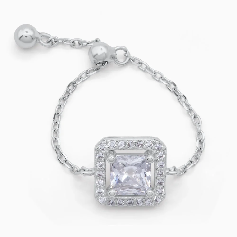 Inel reglabil din argint Self-Love Chain, pietre cubic zirconia, detaliu frontal