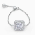 Inel reglabil din argint Self-Love Chain, pietre cubic zirconia, detaliu frontal