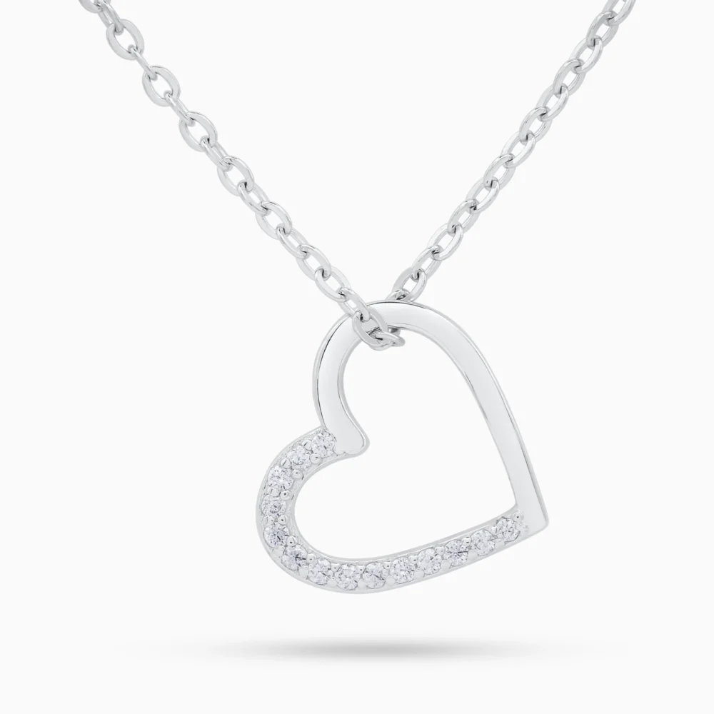 Lant din argint cu pandantiv inima si pietre cubic zirconia, detaliu elegant Whispers of the Heart, vedere frontala