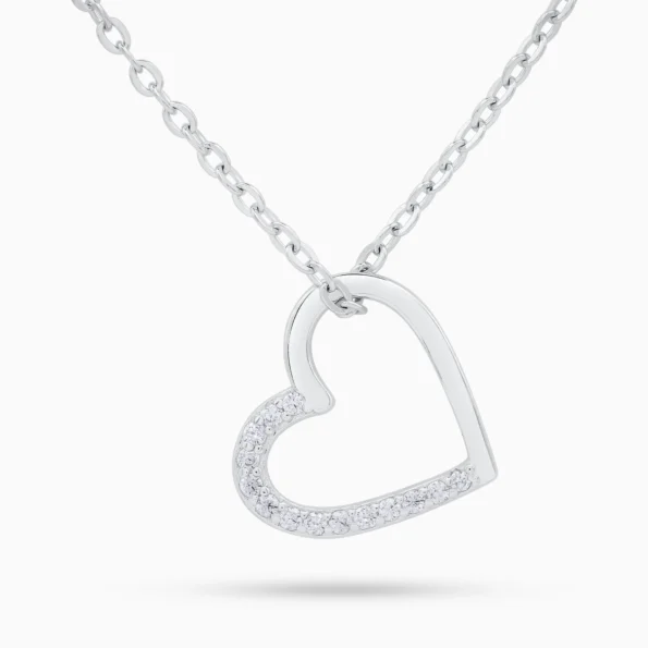 Lant din argint cu pandantiv inima si pietre cubic zirconia, detaliu elegant Whispers of the Heart, vedere frontala