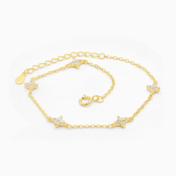 bratara aurie din argint, design cu cinci frunzulite incrustate cu pietre cubic zirconia, Four Leaf Treasures, vedere frontala