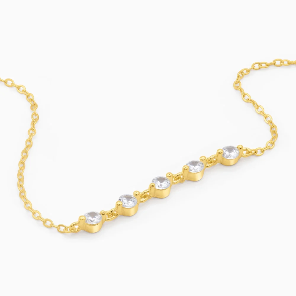 bratara aurie din argint, design elegant cu pietre cubic zirconia, simple chic, detalii lant