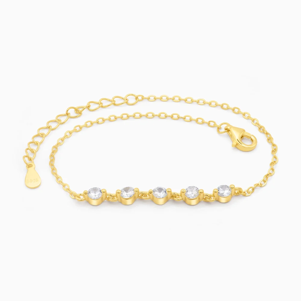 bratara aurie din argint, design elegant cu pietre cubic zirconia, simple chic, vedere frontala