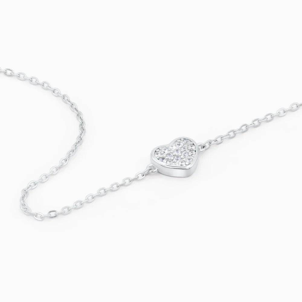 bratara din argint cu charm inima, cu pietre cubic zirconia, detalii lant, design elegant Shining heart
