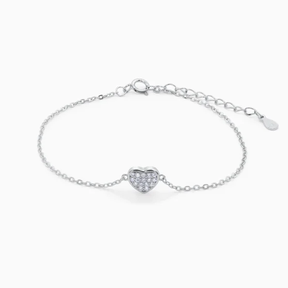 bratara din argint cu charm inima, cu pietre cubic zirconia, vedere frontala, design elegant Shining heart
