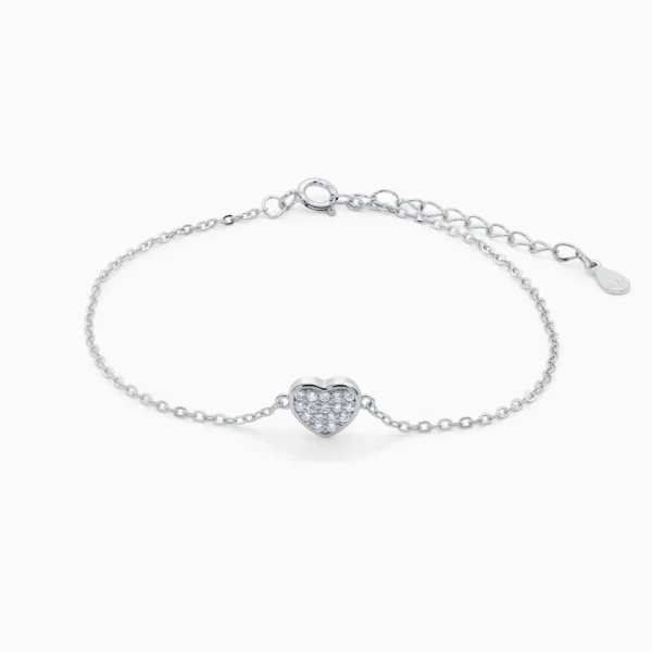 bratara din argint cu charm inima, cu pietre cubic zirconia, vedere frontala, design elegant Shining heart