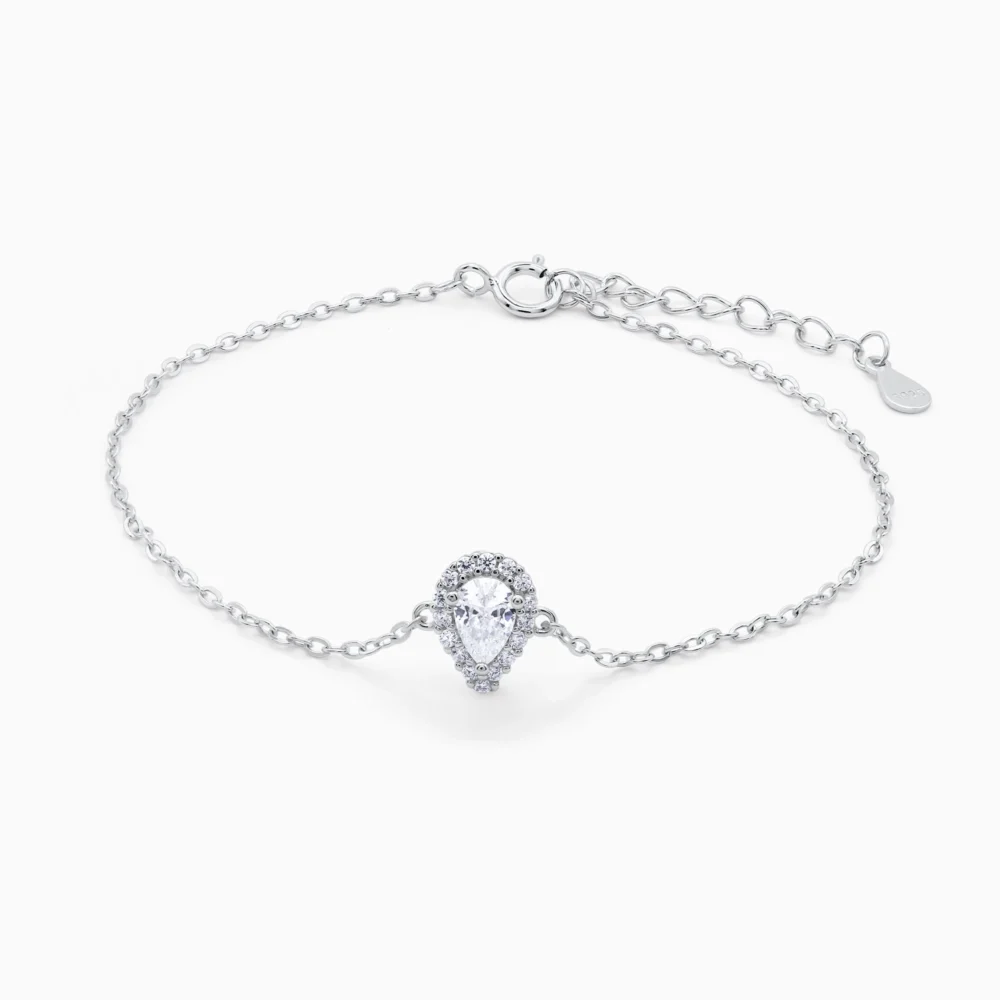 bratara din argint cu charm picatura de apa, cu pietre cubic zirconia, vedere frontala, design elegant Teardrop