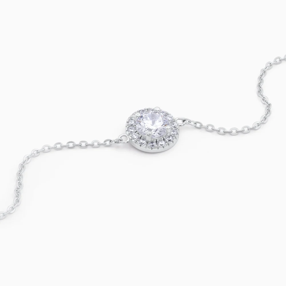 bratara din argint cu charm rotund incrustat cu pietre cubic zirconia, design elegant infinite glimmer, detalii lant