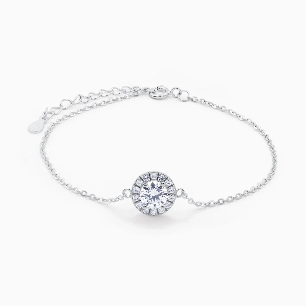 bratara din argint cu charm rotund incrustat cu pietre cubic zirconia, design elegant infinite glimmer, vedere frontala