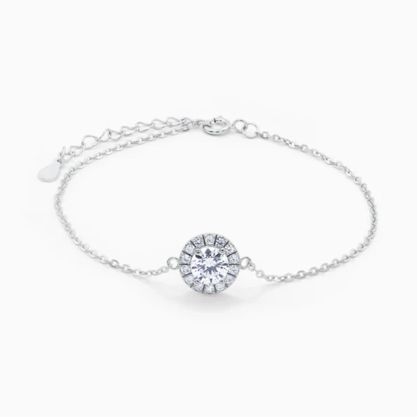 bratara din argint cu charm rotund incrustat cu pietre cubic zirconia, design elegant infinite glimmer, vedere frontala