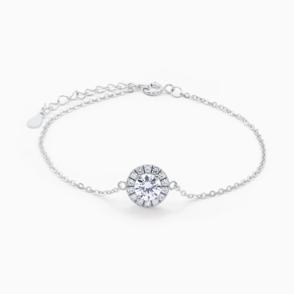 bratara din argint cu charm rotund incrustat cu pietre cubic zirconia, design elegant infinite glimmer, vedere frontala