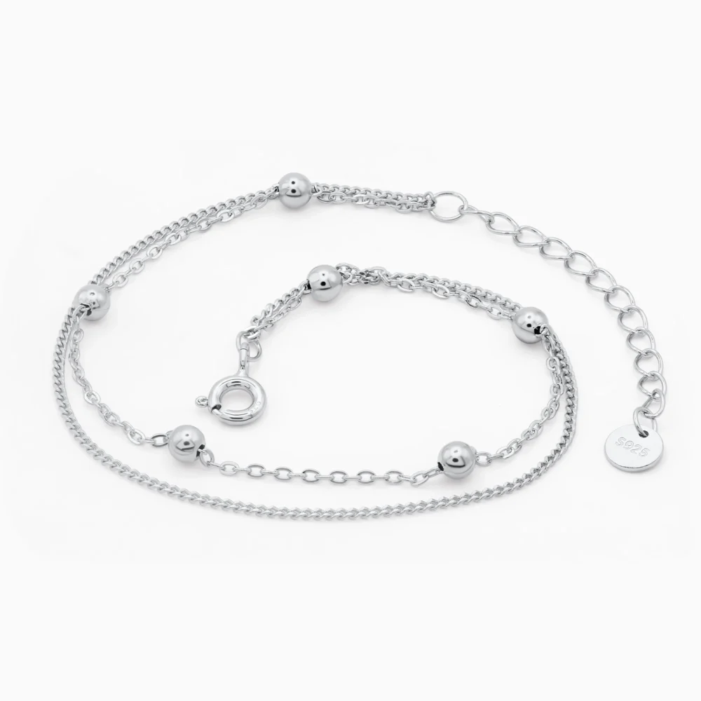 bratara din argint cu doua lantisoare fine si bilute, Harmony of Double Layers, vedere frontala