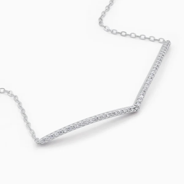 bratara din argint in forma V, pietre cubic zirconia, design modern Elegance V, detalii lant