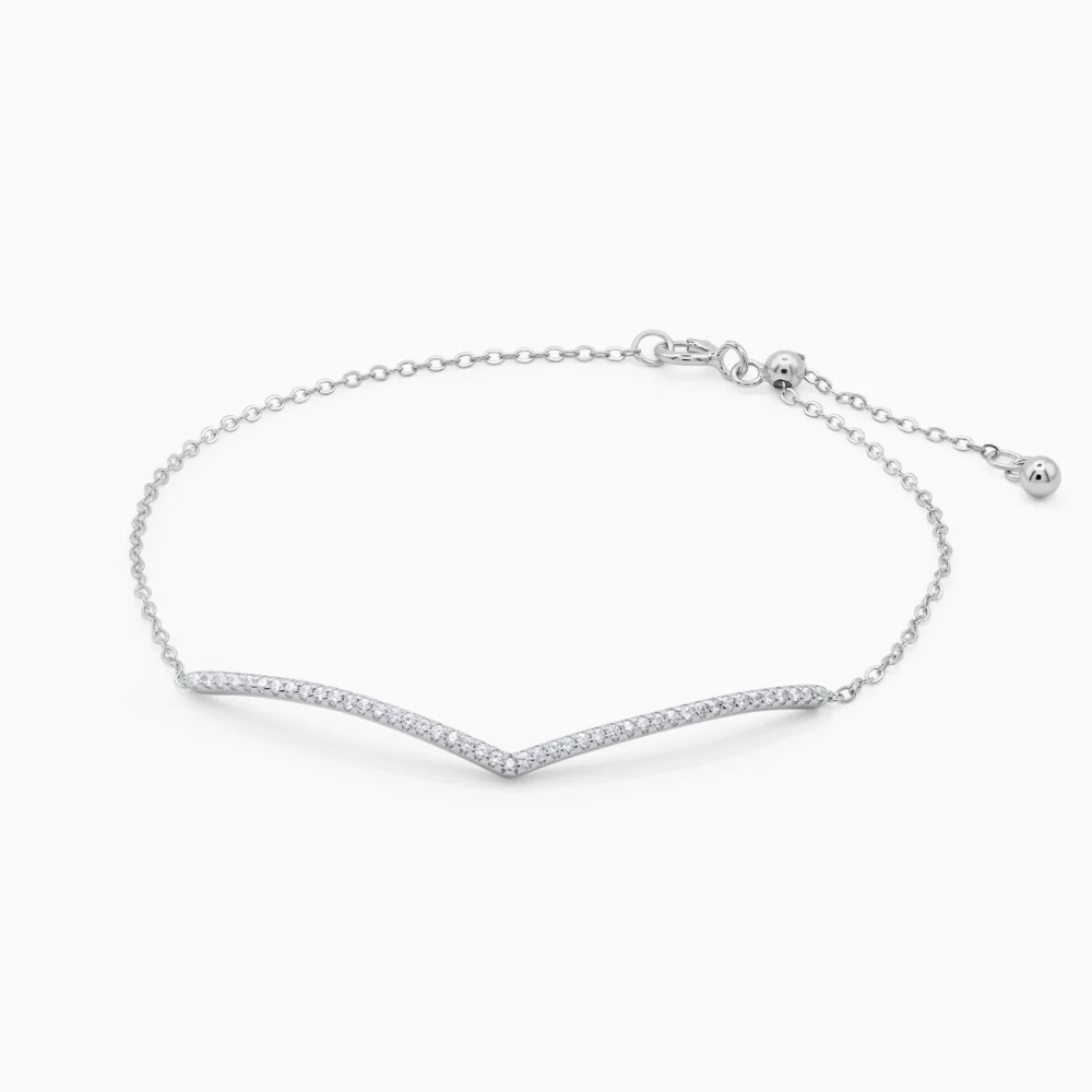 bratara din argint in forma V, pietre cubic zirconia, design modern Elegance V, vedere frontala