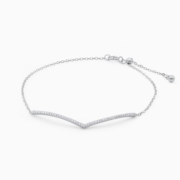 bratara din argint in forma V, pietre cubic zirconia, design modern Elegance V, vedere frontala