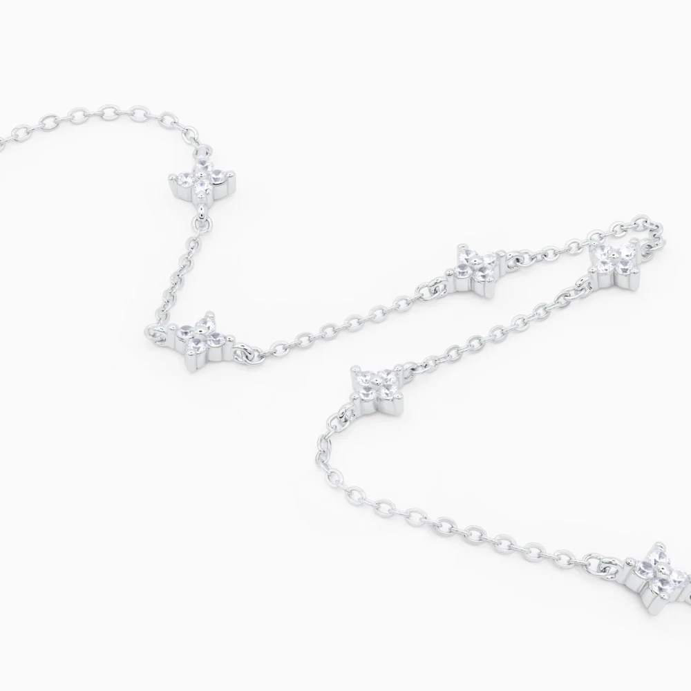 bratara din argint, design cu cinci frunzulite incrustate cu pietre cubic zirconia, Four Leaf Treasures, detalii lant