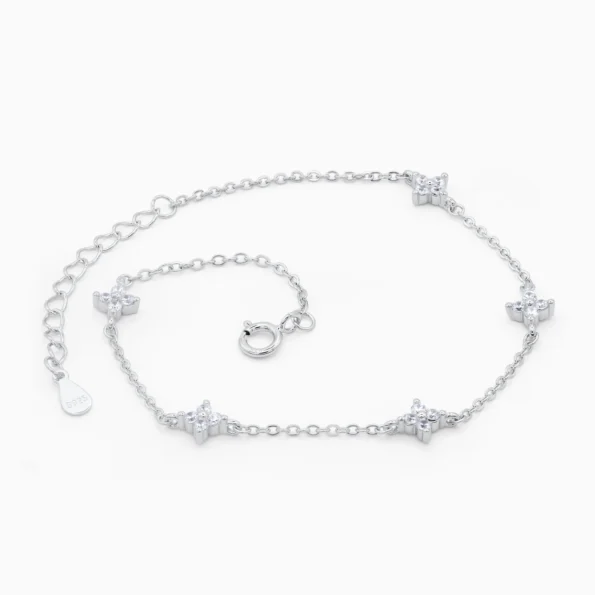 bratara din argint, design cu cinci frunzulite incrustate cu pietre cubic zirconia, Four Leaf Treasures, vedere frontala