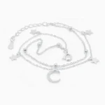 bratara dubla din argint cu stele, luna si pietre cubic zirconia, Starry Night Delight, vedere completa