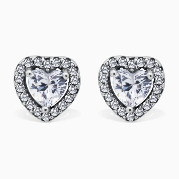 Cercei din argint in forma de inima cu pietre cubic zirconia, model Endless Love, vedere frontala