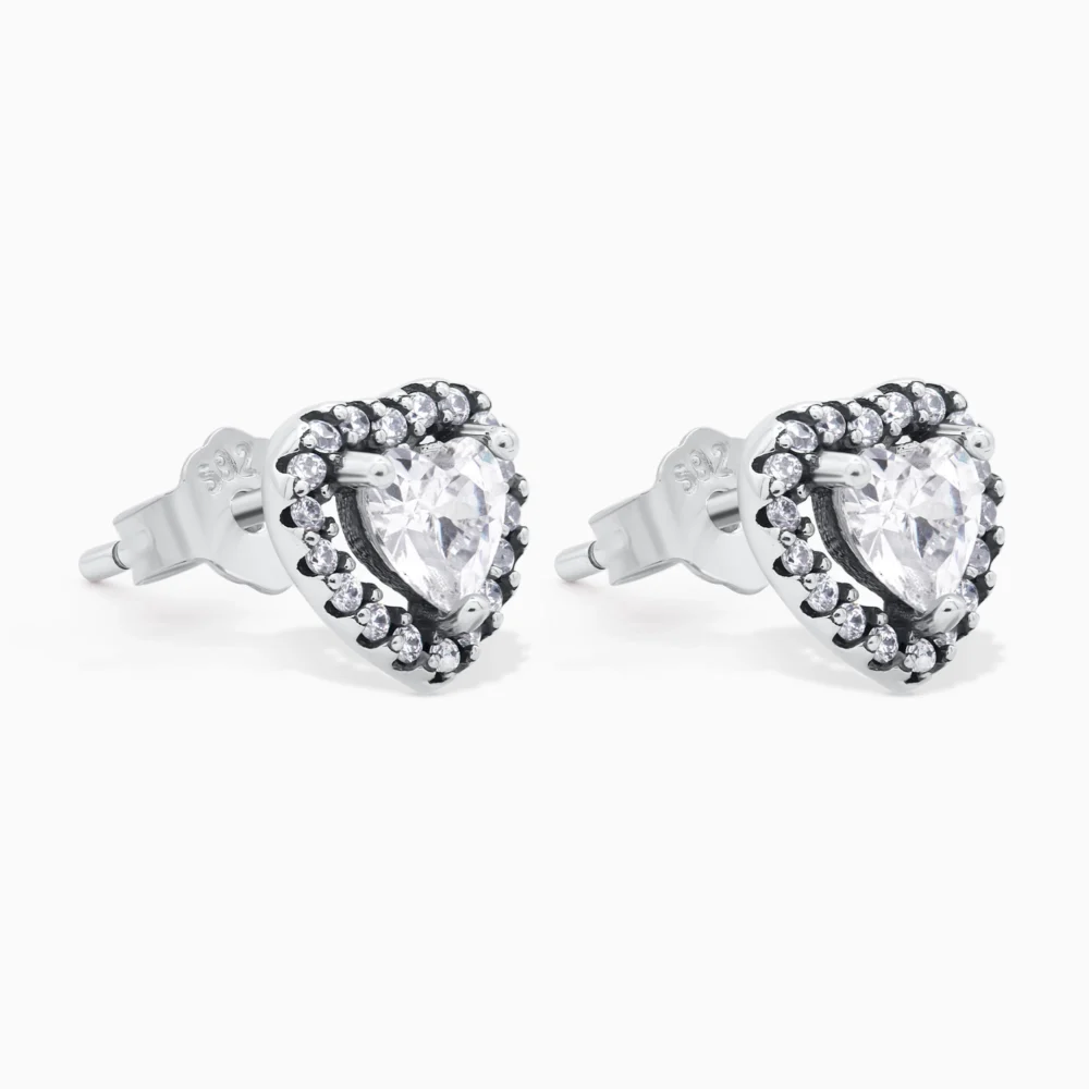 Cercei din argint in forma de inima cu pietre cubic zirconia, model Endless Love, vedere laterală