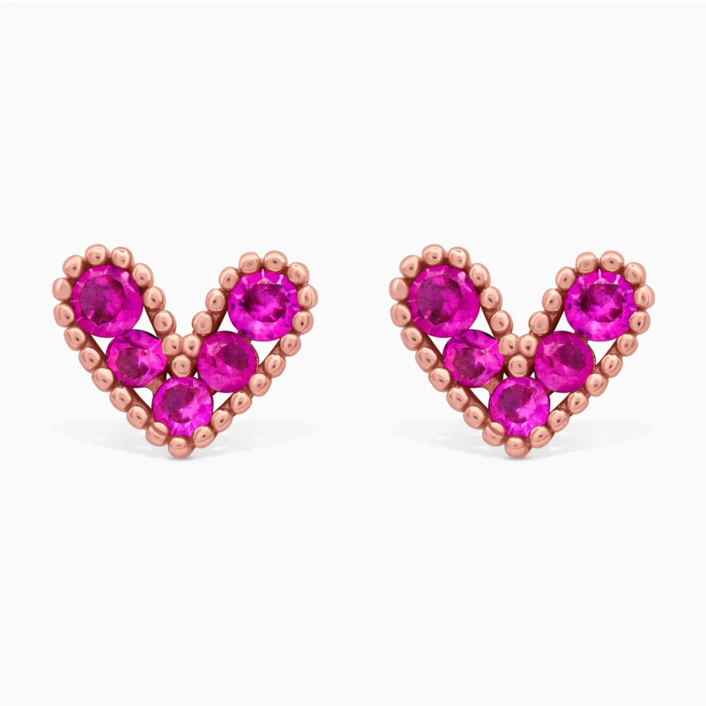 Cercei din argint in forma de inima cu pietre cubic zirconia roz, model love me everyday, vedere frontala