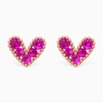 Cercei din argint in forma de inima cu pietre cubic zirconia roz, model love me everyday, vedere frontala