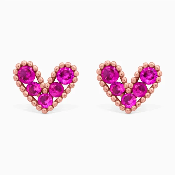 Cercei din argint in forma de inima cu pietre cubic zirconia roz, model love me everyday, vedere frontala