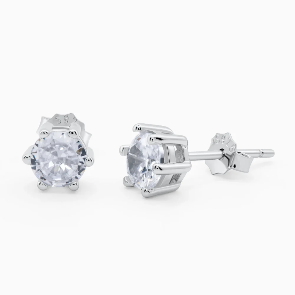Cercei din argint cu piatra cubic zirconia, solitaire, unghi oblic