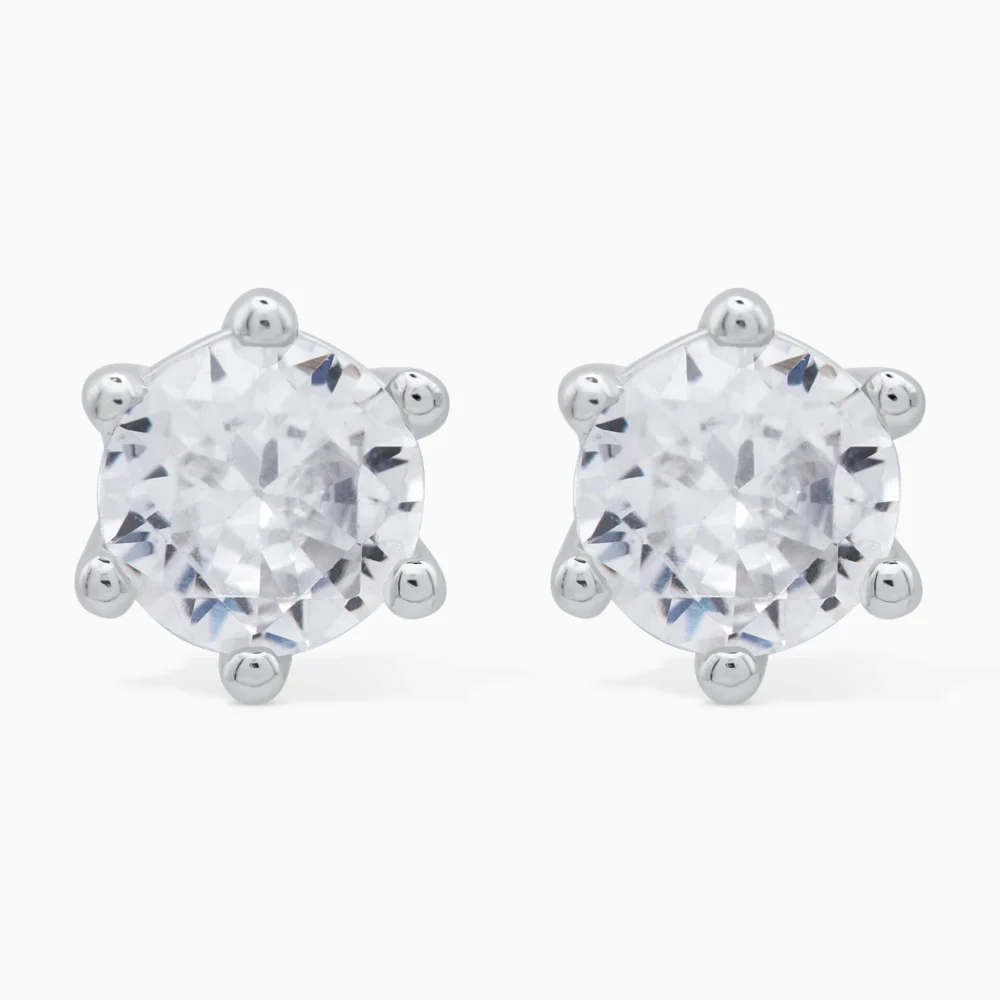 Cercei din argint cu piatra cubic zirconia, solitaire, vedere frontala