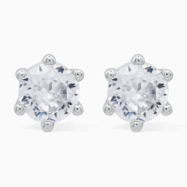 Cercei din argint cu piatra cubic zirconia, solitaire, vedere frontala