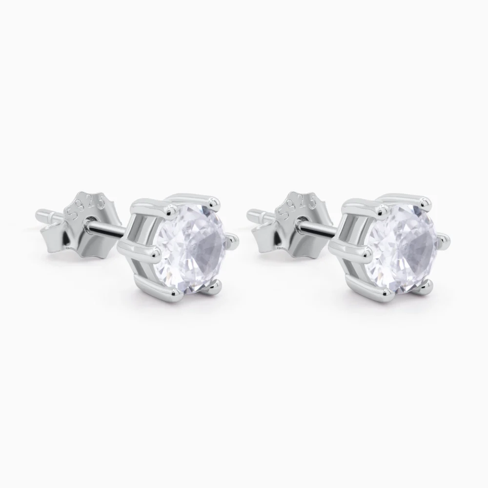 Cercei din argint cu piatra cubic zirconia, solitaire, vedere laterala