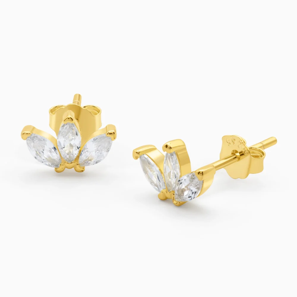 Cercei din argint placati cu aur galben cubic zirconia, Marquise beauty, unghi oblic