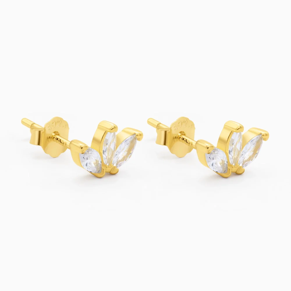 Cercei din argint placati cu aur galben cubic zirconia, Marquise beauty, vedere laterala