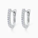 Cercei din argint cu cubic zirconia, design forma U, Geometric U-Shape, vedere frontala