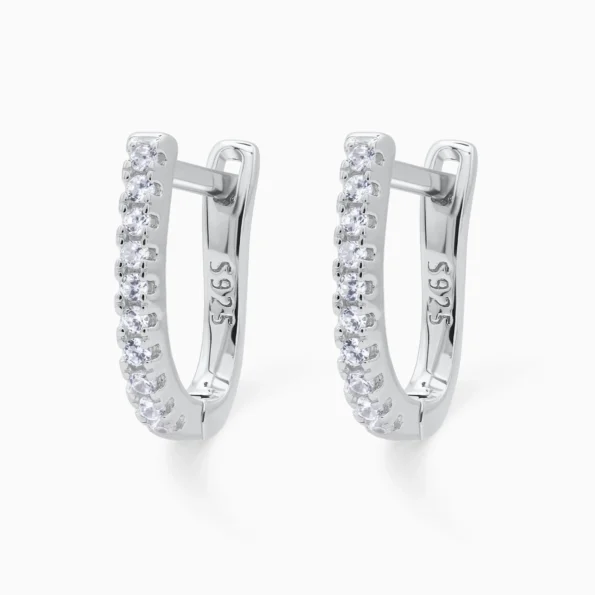 Cercei din argint cu cubic zirconia, design forma U, Geometric U-Shape, vedere frontala